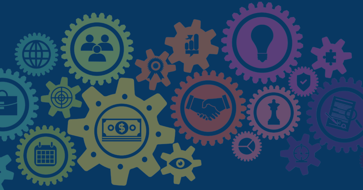 Blue graphic with colorful circle graphics on it