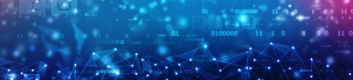 Abstract blue background with gradient pink and points of light