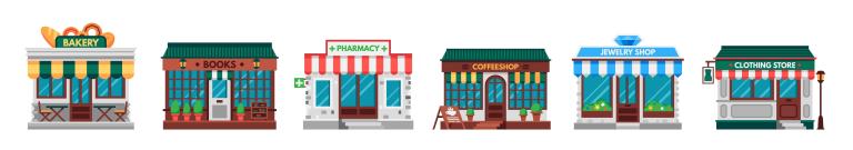 Illustration of a row of small businesses