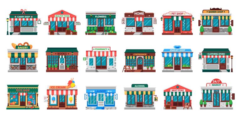 Illustration of rows of small businesses