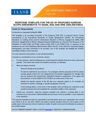 Cover page for IAASB response template for proposed narrow scope amendments