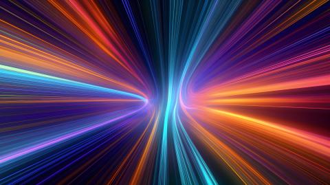 Orange, purple, and blue streaks emanating from a central point