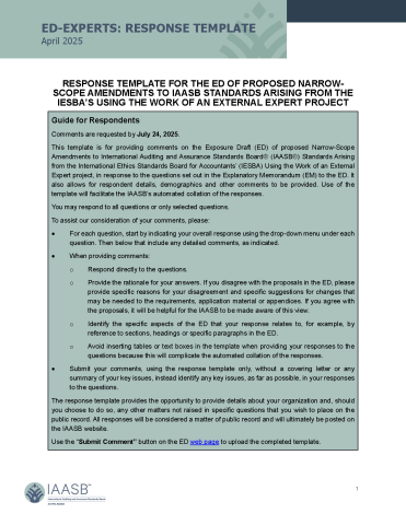 Front page of IAASB Exposure Draft Narrow Scope Amendments Experts Response Template