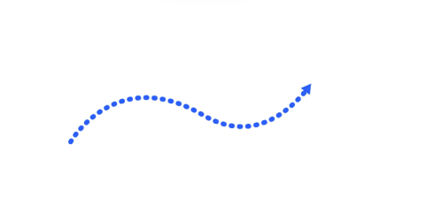 A meandering dotted blue line ending in an arrow