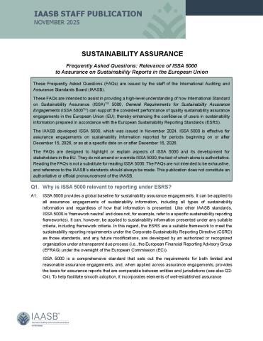 Image of the cover of the ISSA 5000 FAQ on Relevance to the EU