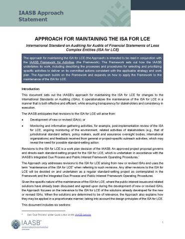 Front page of IAASB's Approach to Maintaining the ISA for LCE