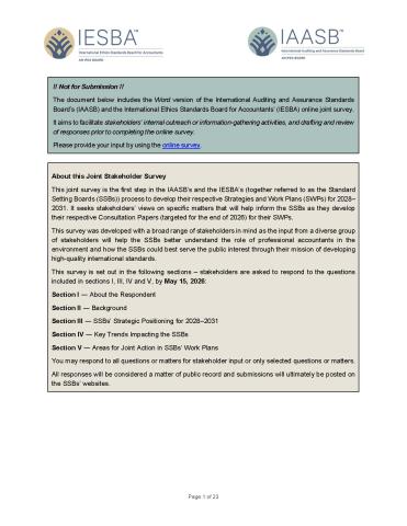 Cover page of the Joint IAASB-IESBA Stakeholder Survey