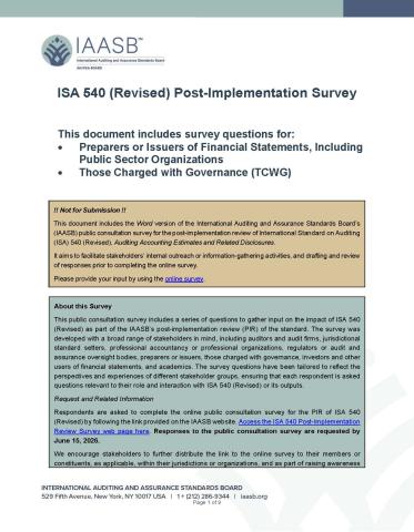 Cover page for PIR 540 - Issuers, Preparers, Governance