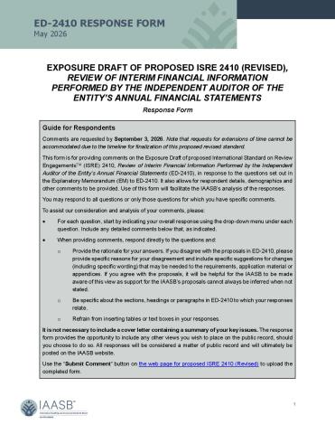 First page of IAASB Proposed ISRE 2410 (Revised) Response Form
