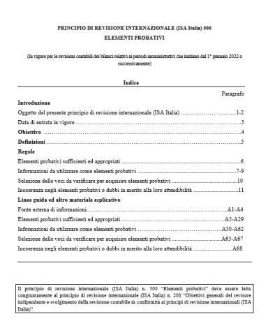 PRINCIPIO DI REVISIONE INTERNAZIONALE 500 ELEMENTI PROBATIVI