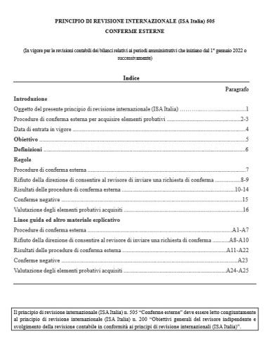 PRINCIPIO DI REVISIONE INTERNAZIONALE (ISA Italia) 505 CONFERME ESTERNE