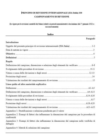 PRINCIPIO DI REVISIONE INTERNAZIONALE (ISA Italia) 530 CAMPIONAMENTO DI REVISIONE