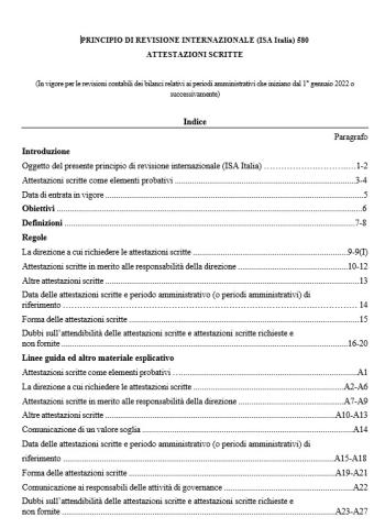 PRINCIPIO DI REVISIONE INTERNAZIONALE (ISA Italia) 580 ATTESTAZIONI SCRITTE