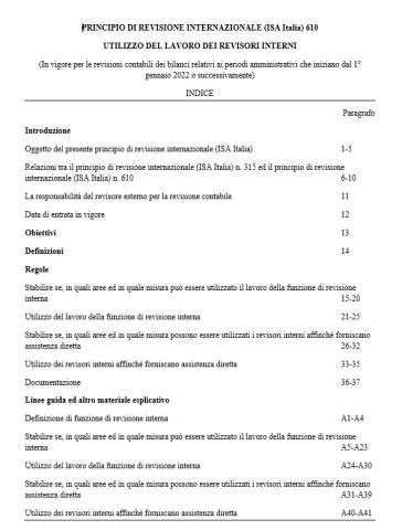 PRINCIPIO DI REVISIONE INTERNAZIONALE (ISA Italia) 610 UTILIZZO DEL LAVORO DEI REVISORI INTERNI