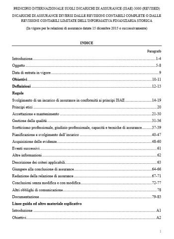 PRINCIPIO INTERNAZIONALE SUGLI INCARICHI DI ASSURANCE (ISAE) 3000 (REVISED)-INCARICHI DI ASSURANCE DIVERSI DALLE REVISIONI CONTABILI COMPLETE O DALLE REVISIONI CONTABILI LIMITATE DELL’INFORMATIVA FINANZIARIA STORICA