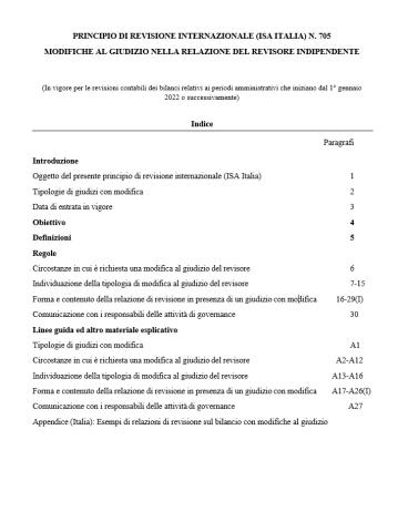 PRINCIPIO DI REVISIONE INTERNAZIONALE (ISA ITALIA) N. 705 MODIFICHE AL GIUDIZIO NELLA RELAZIONE DEL REVISORE INDIPENDENTE