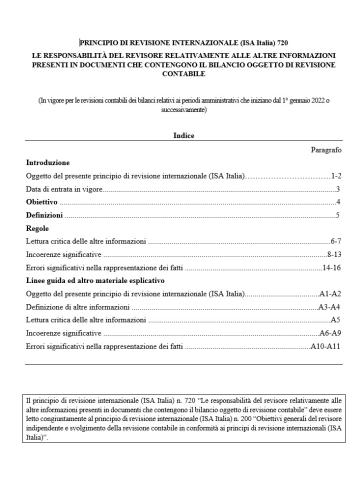 Principio di revisione internazionale (ISA) 720 (Revised),  Le responsabilità del revisore relativamente alle altre informazioni presenti in documenti che contengono il bilancio oggetto di revisione contabile 