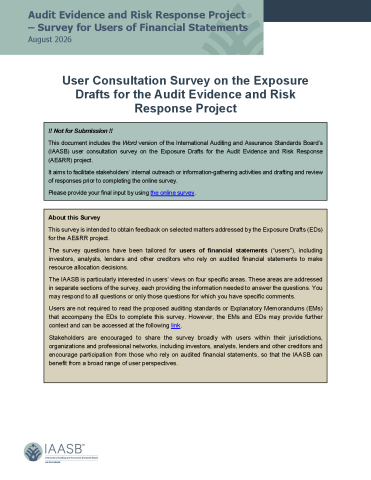 Cover page for IAASB's AERR User Consultation Survey in Word