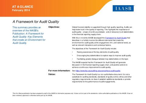 2014 At a Glance: A Framework for Audit Quality | IAASB