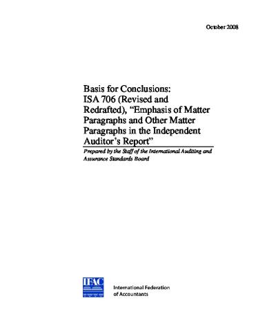 Basis for Conclusions: ISA 706, Emphasis of Matter Paragraphs and Other ...