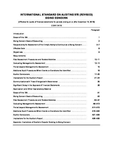 International Standard On Auditing Isa 570 Revised Going Concern